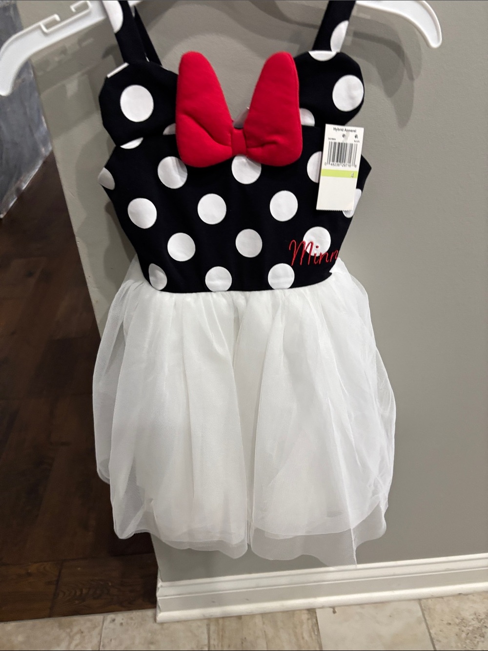 Disney Black & White Polka Dot Tulle Dress with Red Bow